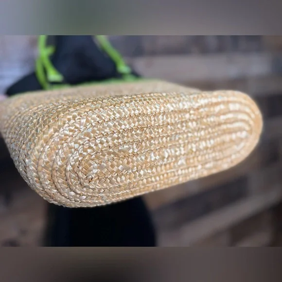 Straw Summer Beach Swim Tote Tan Green SM 317 - Picture 5 of 6